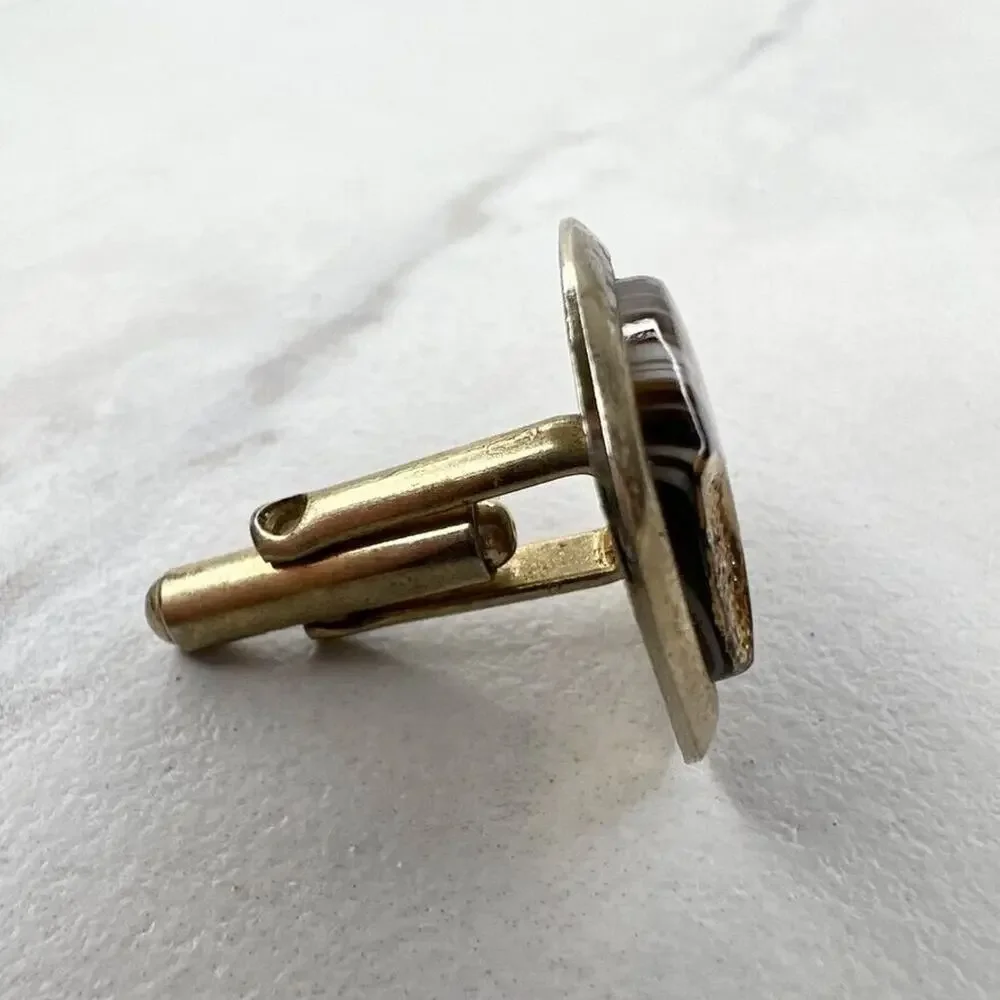Vintage Gold Tone Striped Single Cufflink